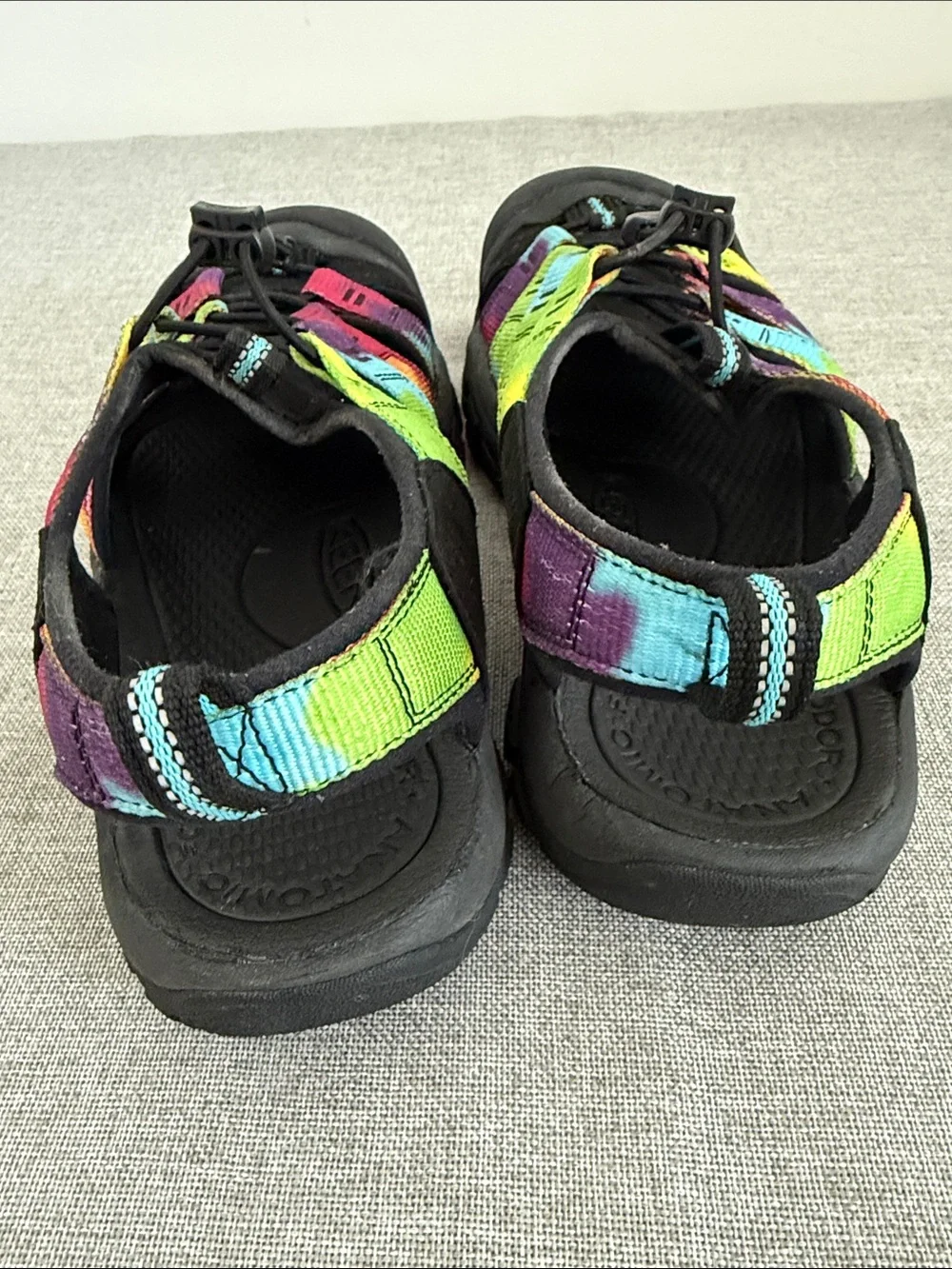 Keen Men's Black Sandals with Rainbow Tie-Dye Straps
