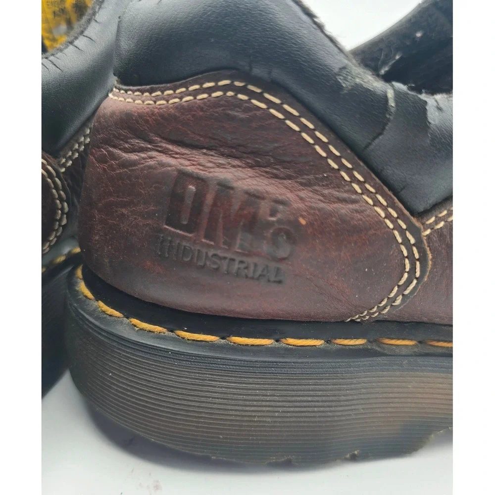 Dr. Martens 7A12 Steel Toe Work Shoes Mens 11 Brown Leather Low Top Boots Y2K