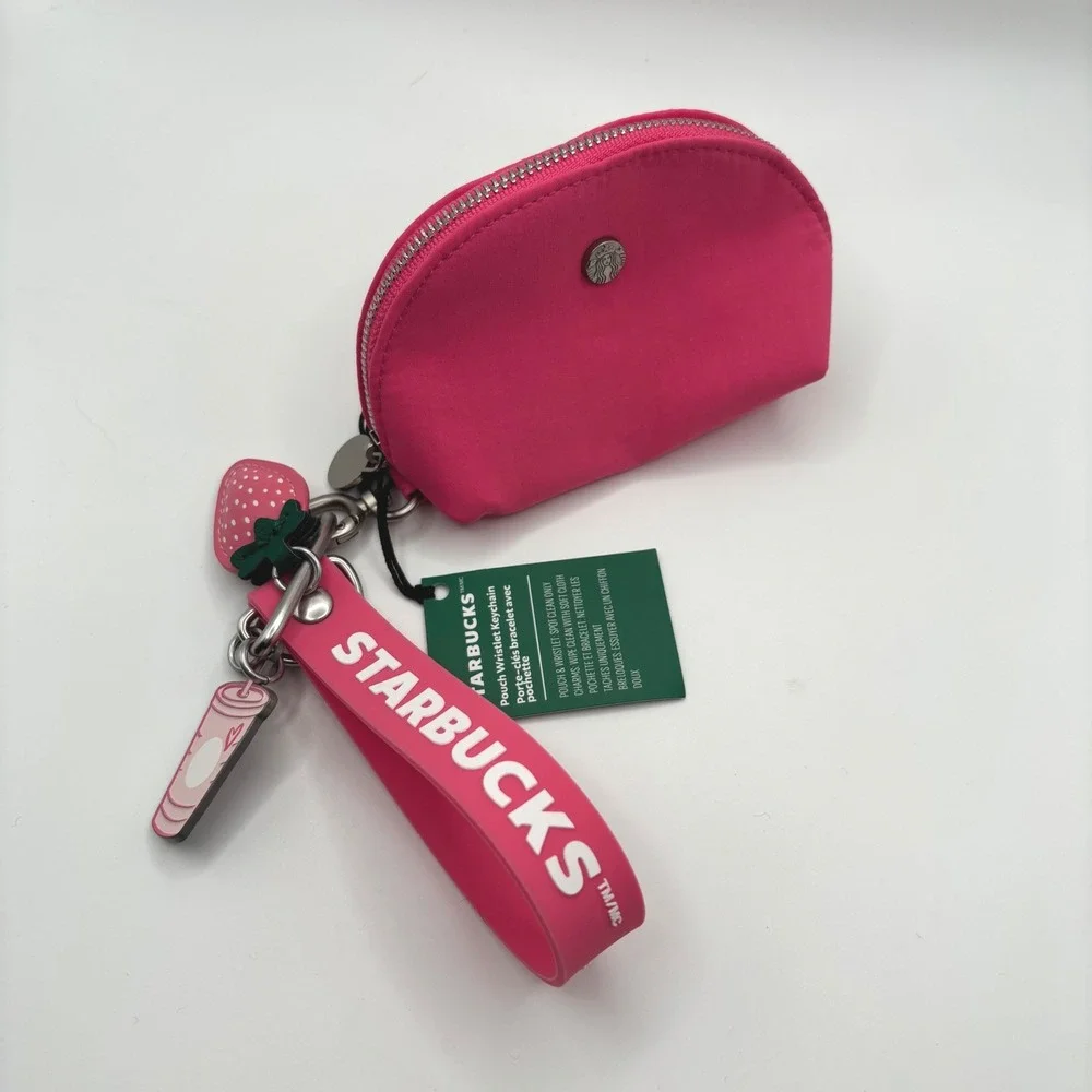 Starbucks Pouch Wristlet Keychain Womens OS Pink Strawberry Drink Charms NWT
