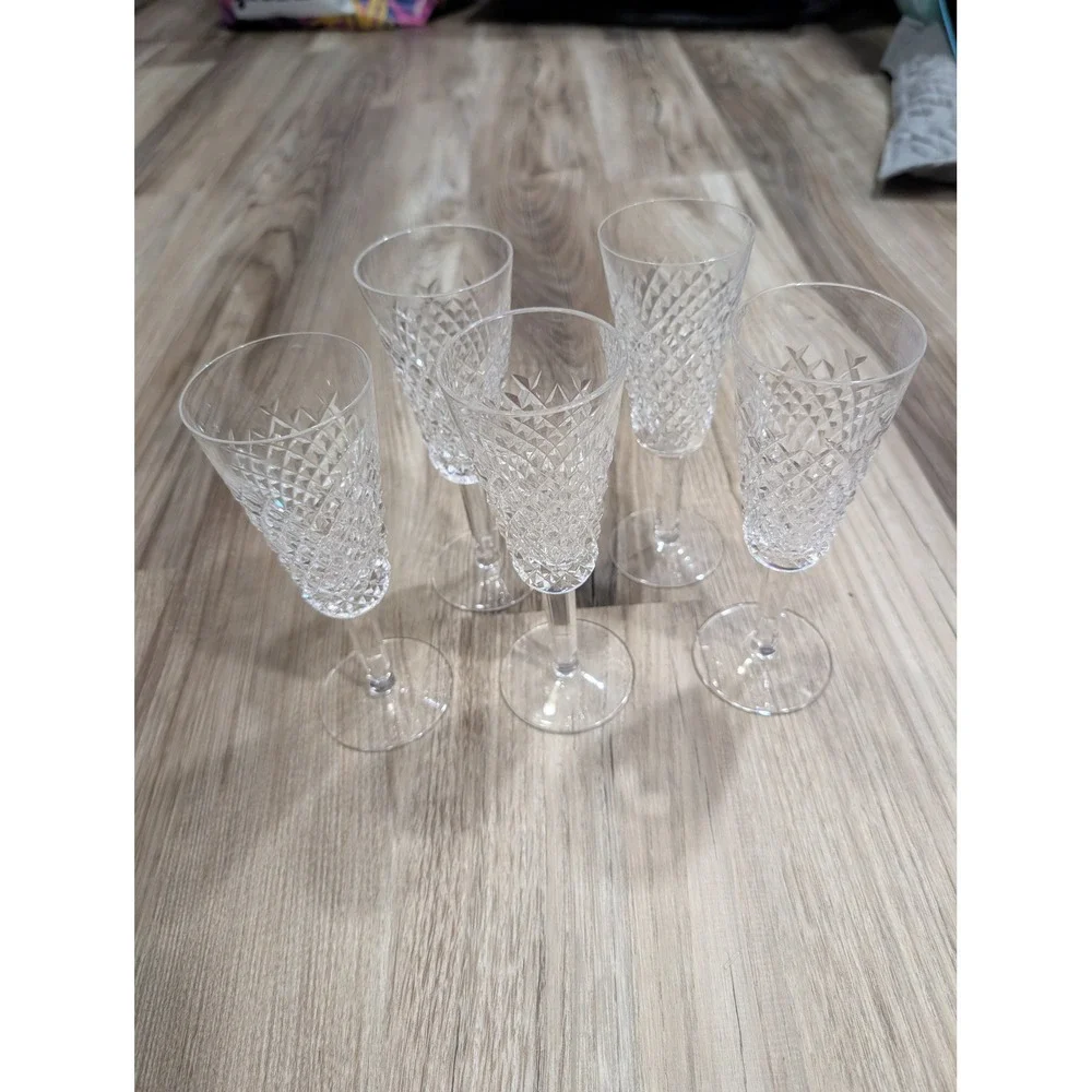 Waterford Crystal, Alana Champagne Flutes, Set of 5, Vintage Ireland, 7 3/8