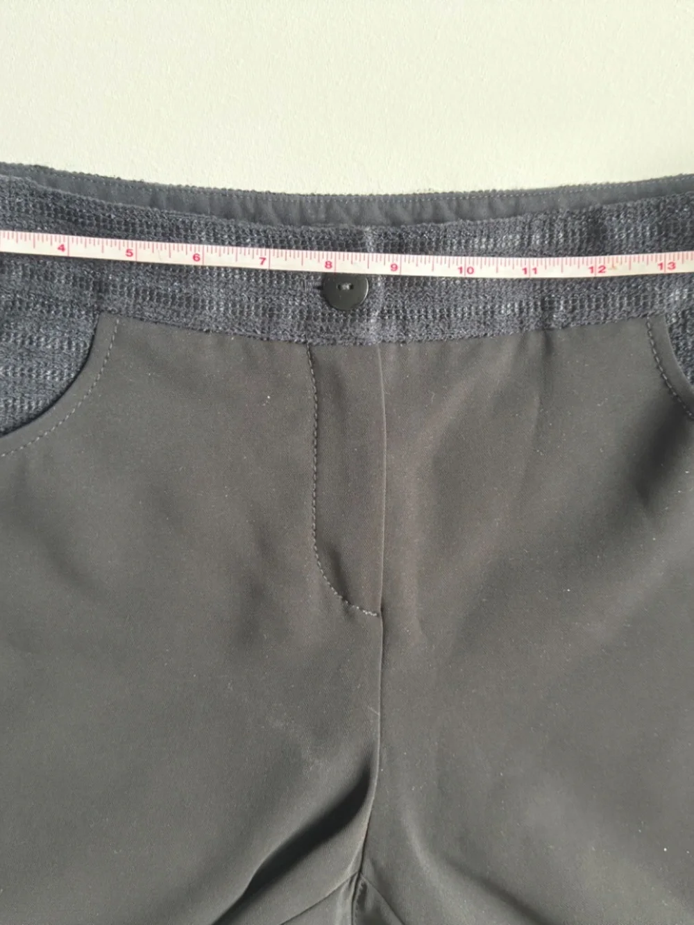 CHANEL Uniform Black Knit Waist Pants Women's Size 44 Straight Slit Leg