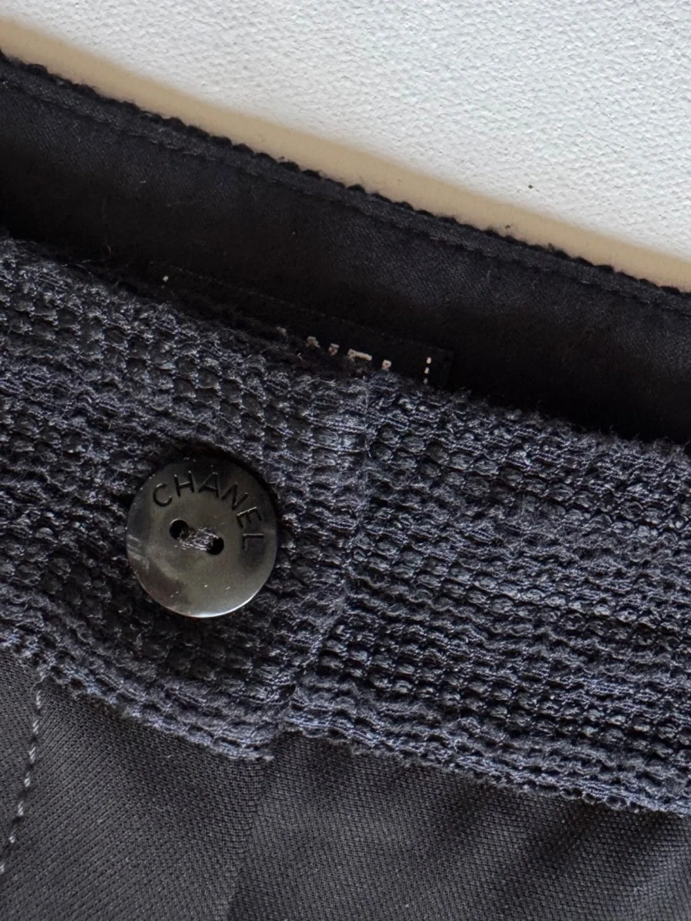 CHANEL Uniform Black Knit Waist Pants Women's Size 44 Straight Slit Leg