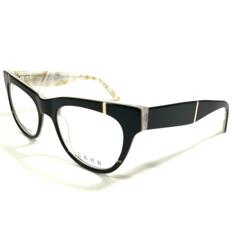 L.A.M.B Eyeglasses Frames LA067 BLK Black Ivory Horn Cat Eye Full RIm 51-19-140