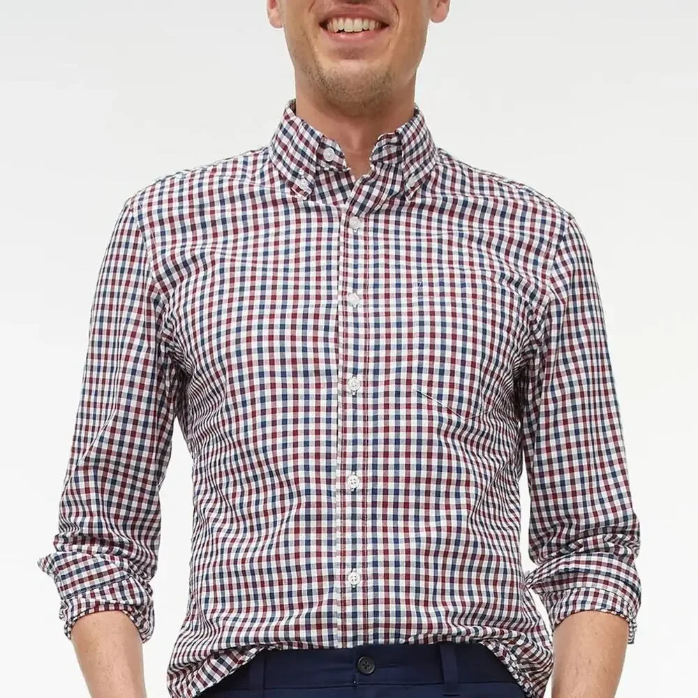 J. Crew Shirt Men L Red Blue Gingham Check Plaid Long Sleeve Button Down 31872