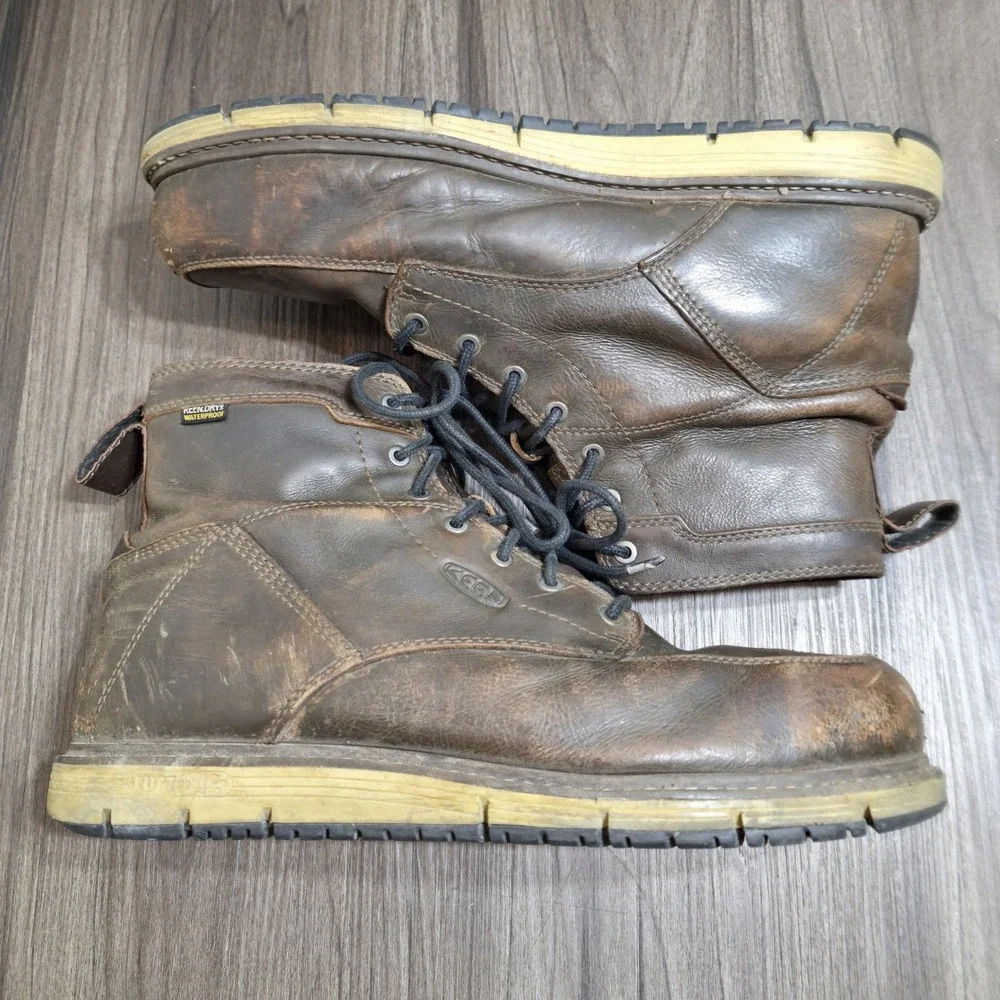 KEEN Men's Size 12 D Utility Steel Toe Waterproof Work Boots Brown Leather