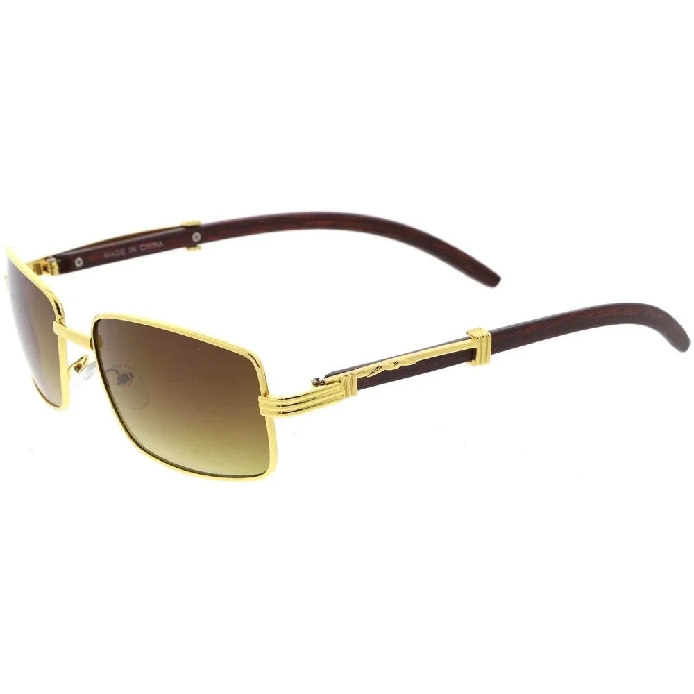 Gold Wood Grain Sunglasses Brown Lens Sun Protection Men New Sunny Summer Beach