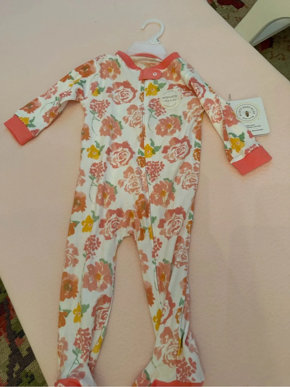 Coral Floral Footed One-Piece Pajamas for Kids - Relaxed Fit