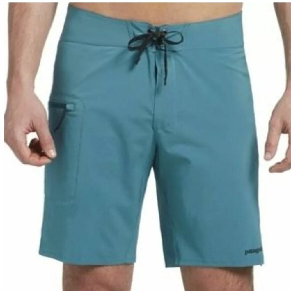 Patagonia Stretch Planing Board Shorts Mens Tasmanian Teal Blue Sz 36 Beach Pool