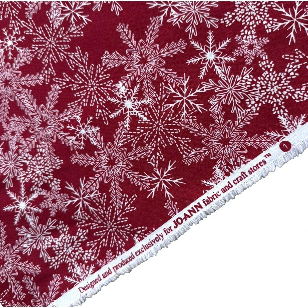Snowflake Fabric on Red Quilt Cotton Joann's Blender Christmas Winter 2yd x 44