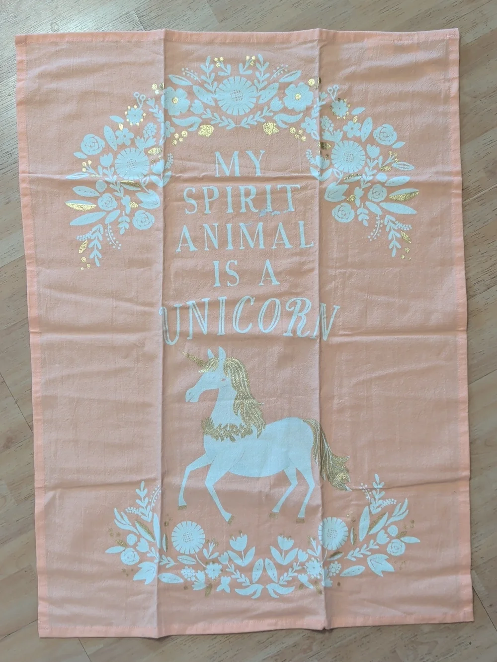 Paper Source Peach Floral Towel with White and Gold Accents