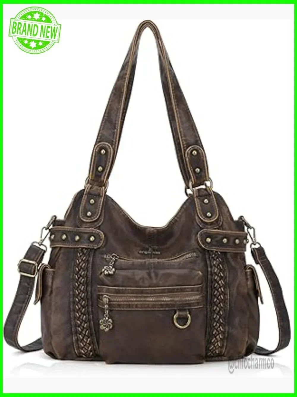 Soft PU Leather Hobo Shoulder Bag with Multiple Pockets