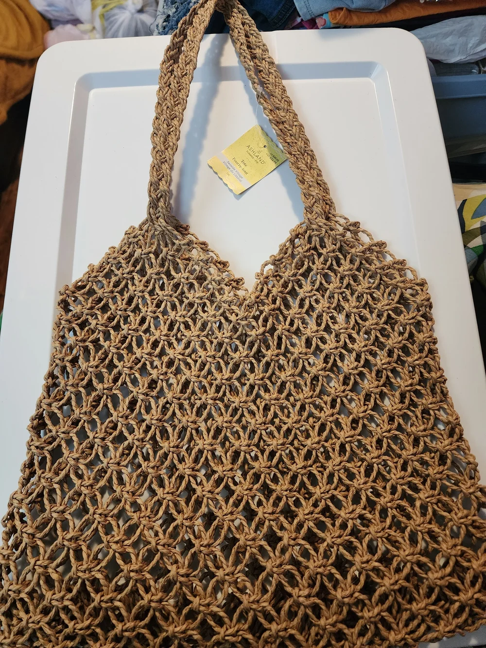 Woven Crochet Hobo Tote Bag in Natural Tan