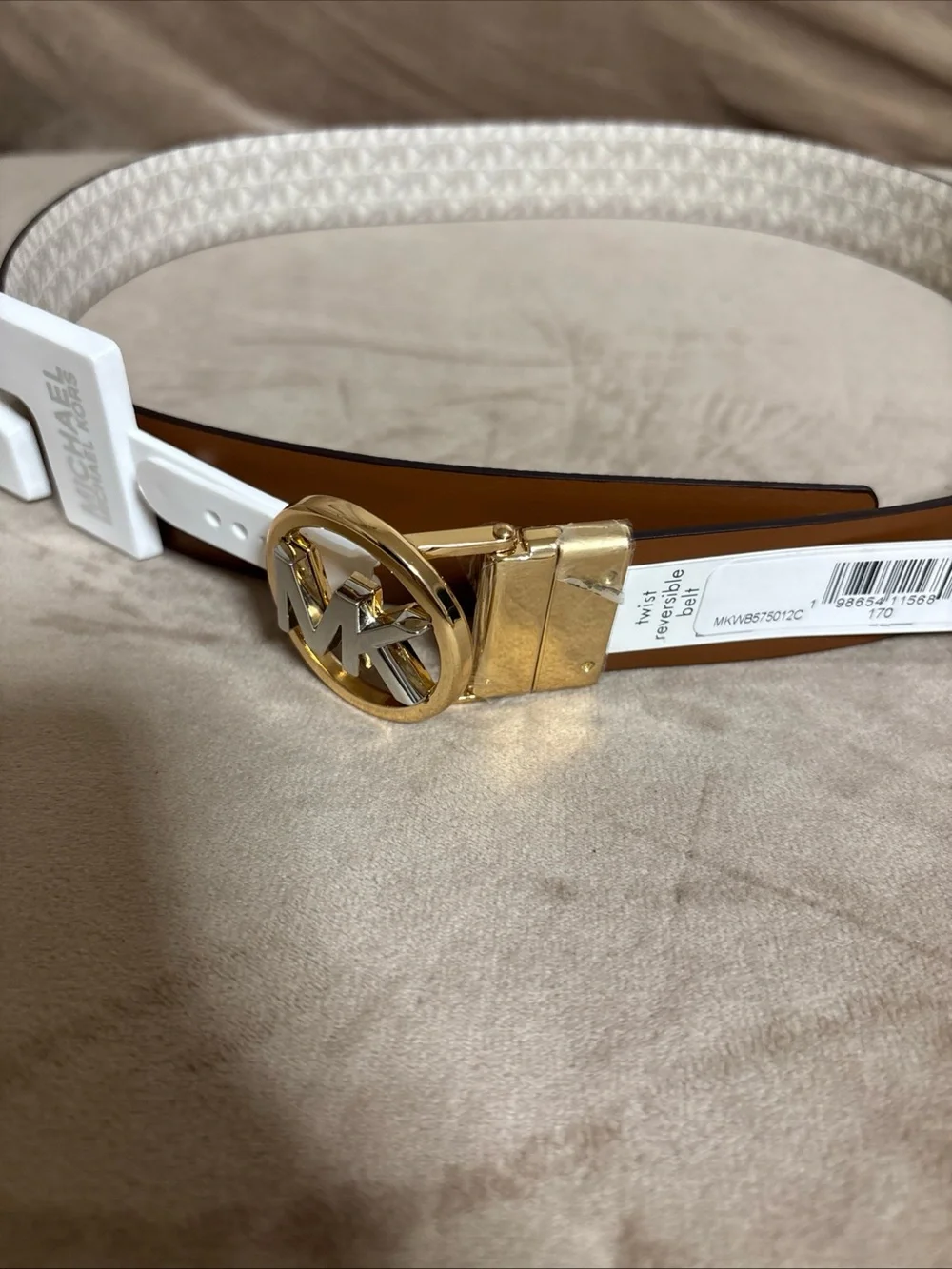 Authentic Michael Kors Reversible Logo Monogram Belt Brown/Vanilla Size Small