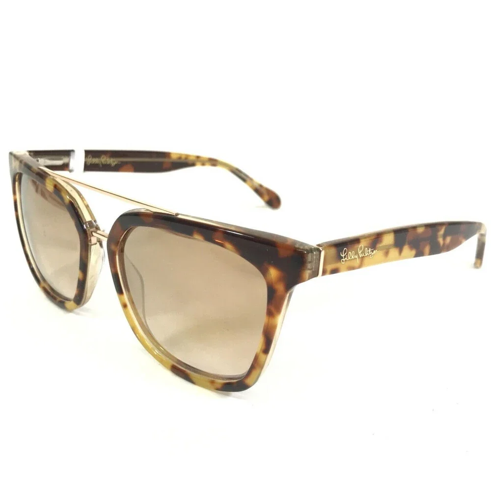 Lilly Pulitzer Sunglasses Positano TO Light Havana Tortoise Gold Wire Mirrored