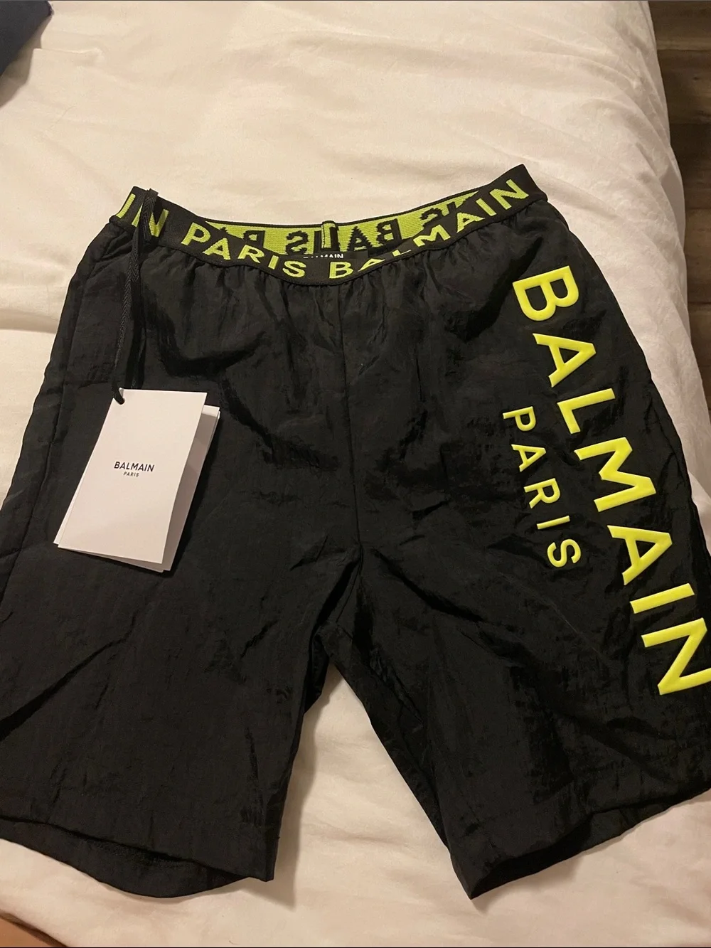 Balmain Kids Swim Trunks Black with Neon Yellow Logo