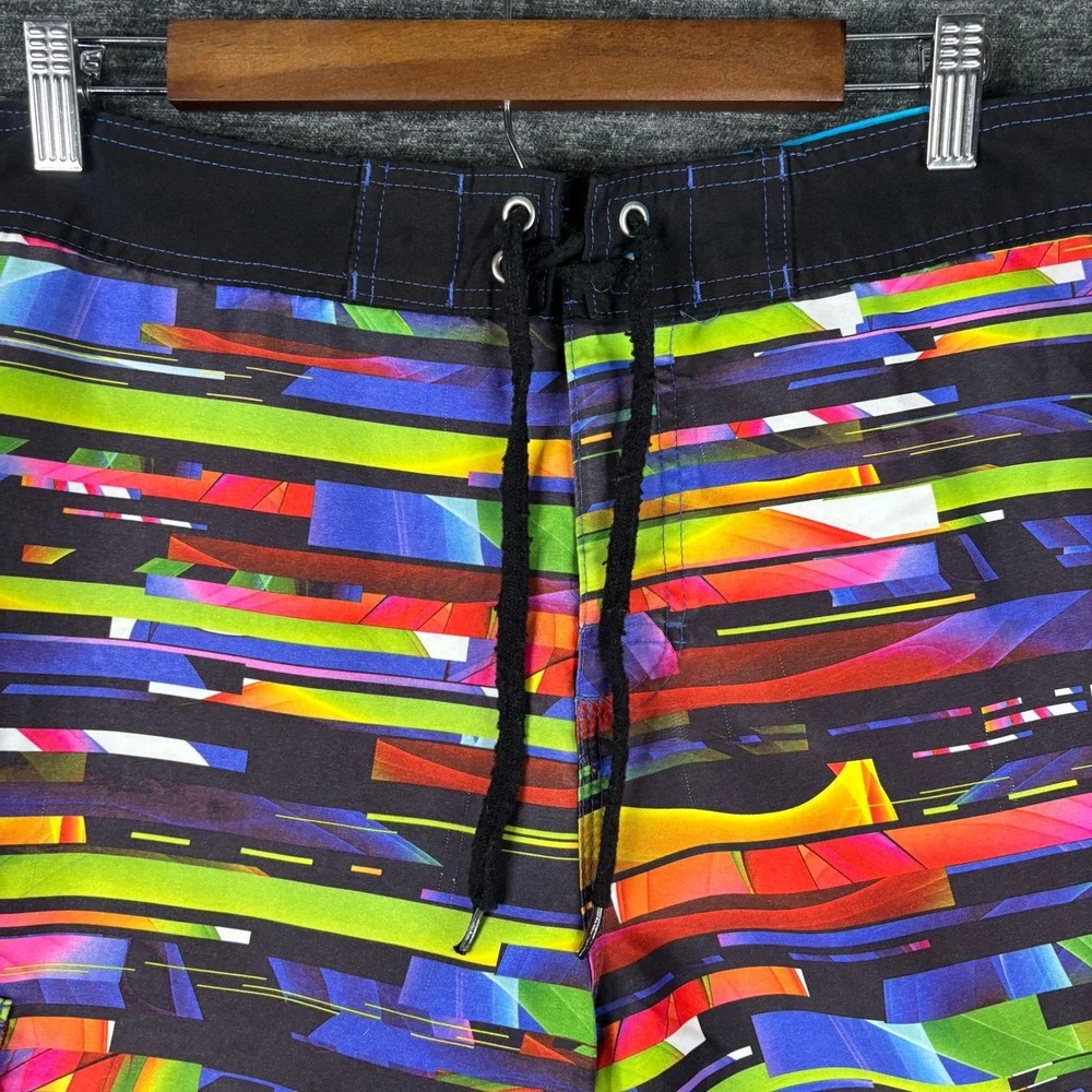 Op Ocean Pacific Mens Board Shorts Size 38 Multi Color Abstract Glitch Colorful