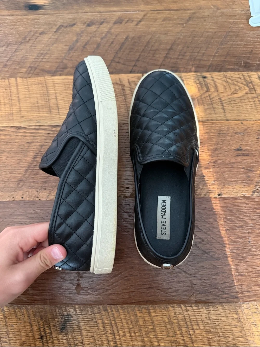 Steve Madden Quilted Slip-On Sneakers in Black with Cream Sole