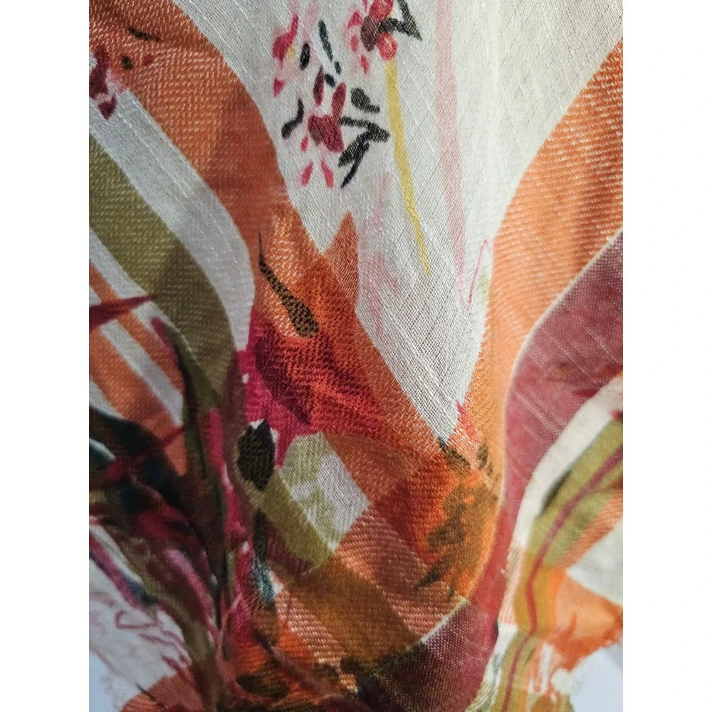 J. Jill Womens Floral Plaid Mixed Print Oversized Triangle Scarf Orange Cream‎