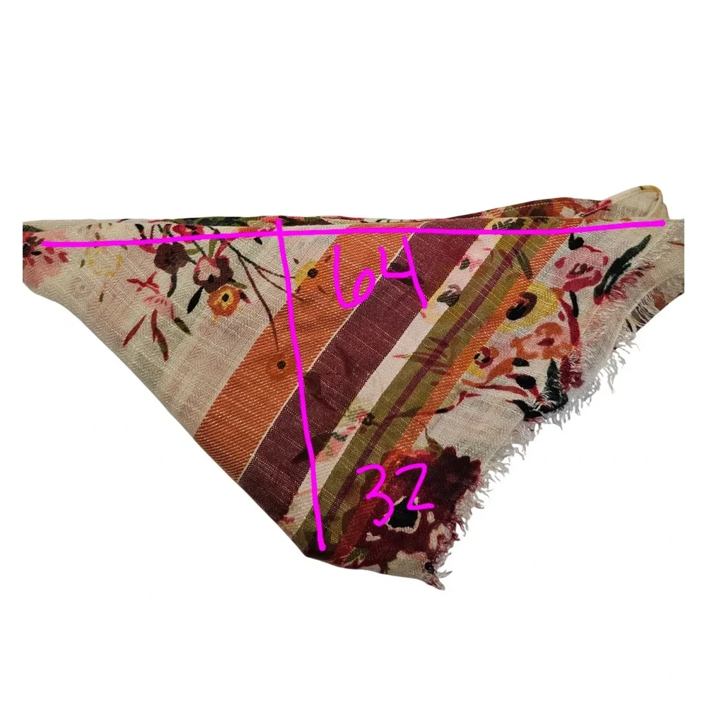 J. Jill Womens Floral Plaid Mixed Print Oversized Triangle Scarf Orange Cream‎