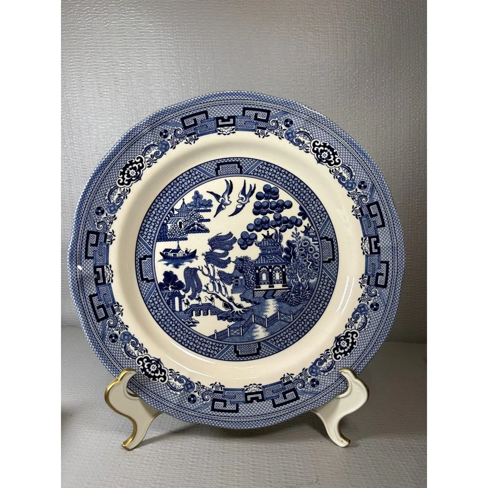 Set of 4 Legend British Heritage Earthenware Blue Willow Dinner Plates 10.5in‎