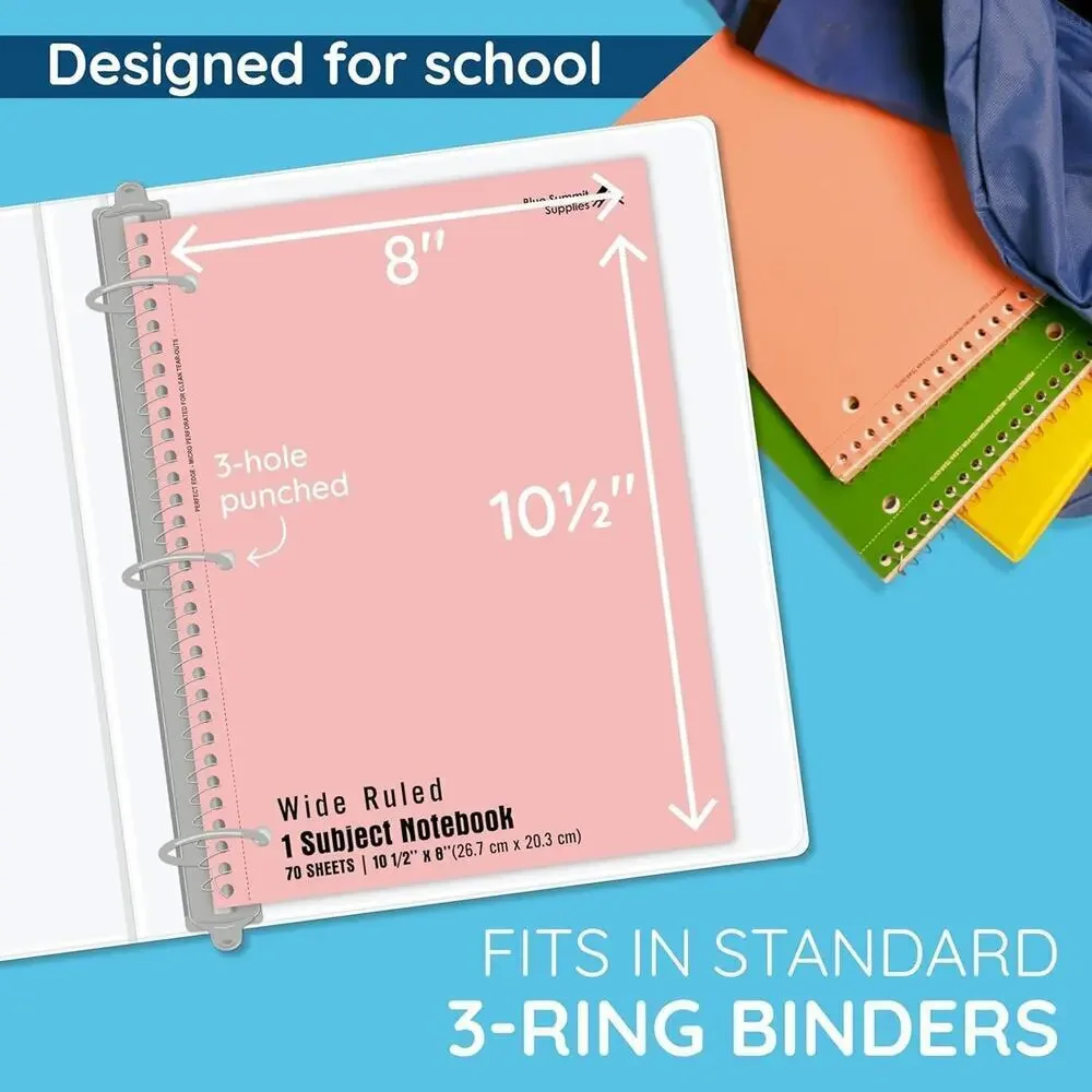Blue Summit Pastel Spiral Notebooks, 1 Subject Pastel Notebooks Wide Ruled, P...