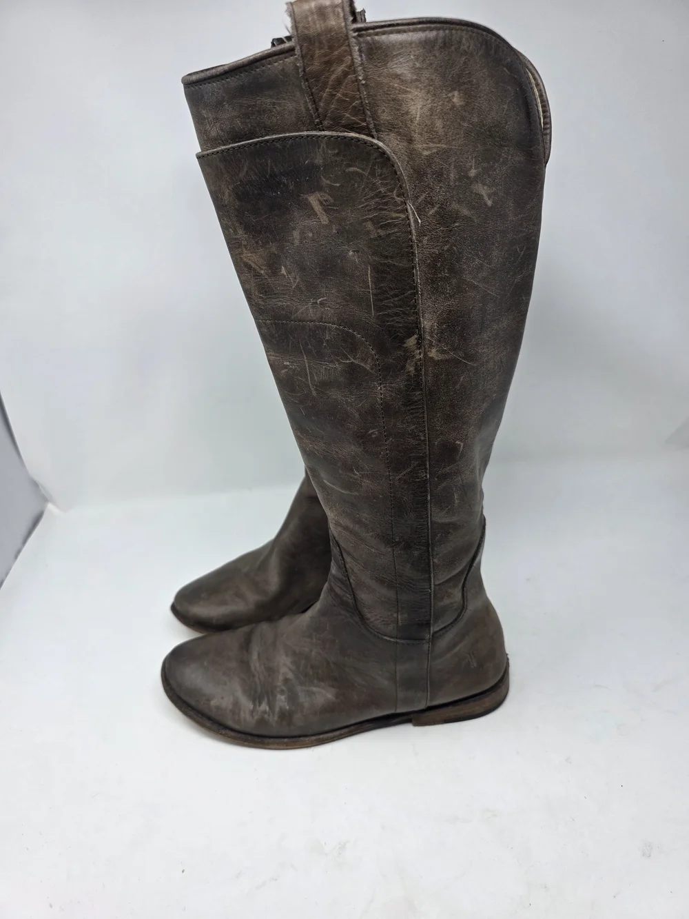 Frye Paige Tall Riding Boots Womens 7.5 Slate Brown Leather Pull On Knee High