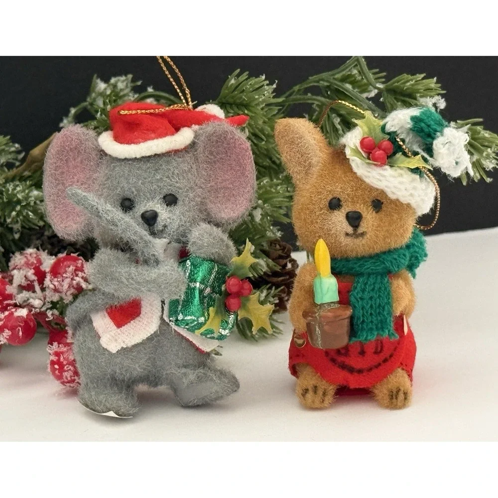 (2) Vintage Critter Sitter‎ Flocked 
