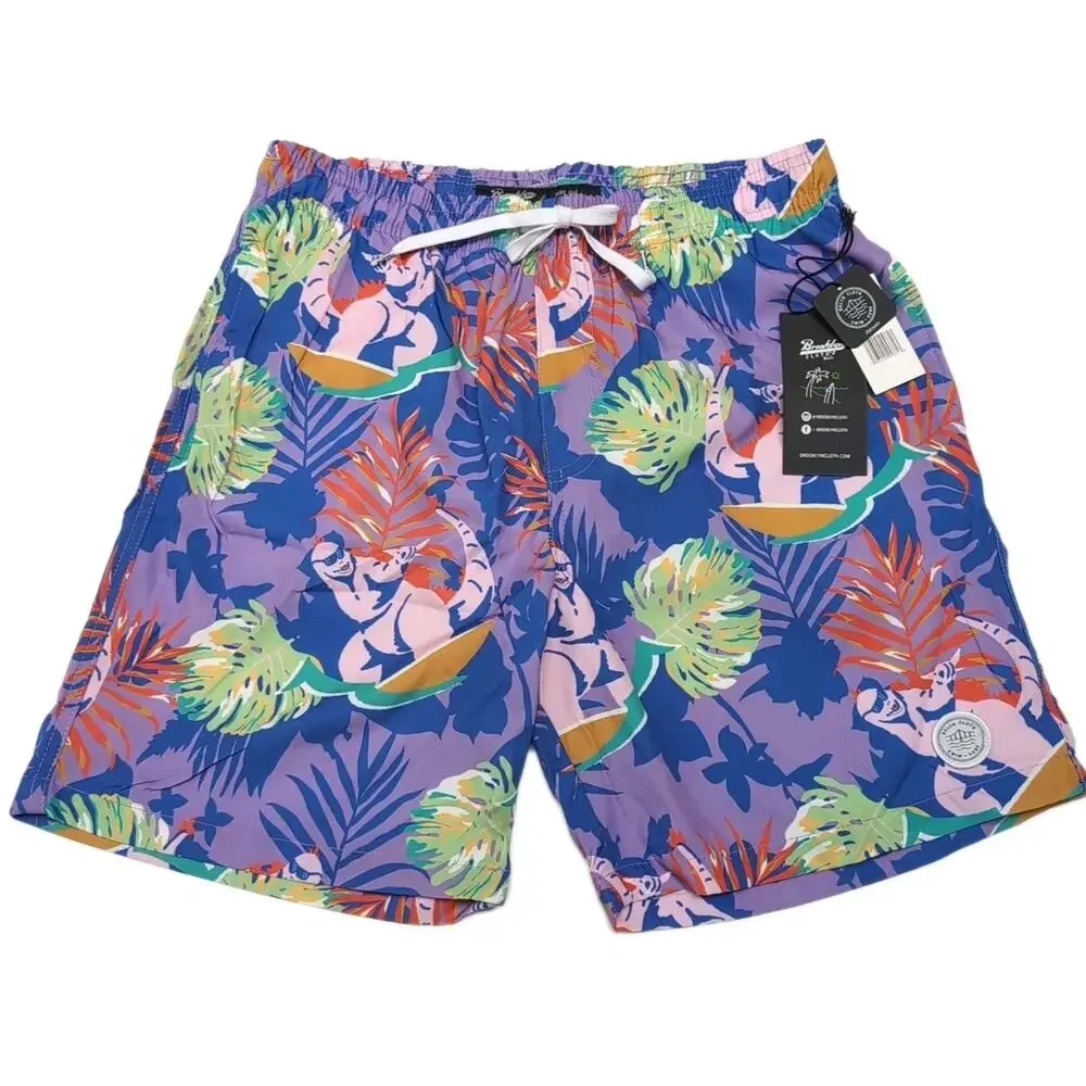 Brooklyn Cloth Co Swim Trunks Shorts Mens Size M Surfing Dinosaurs Print NEW NWT