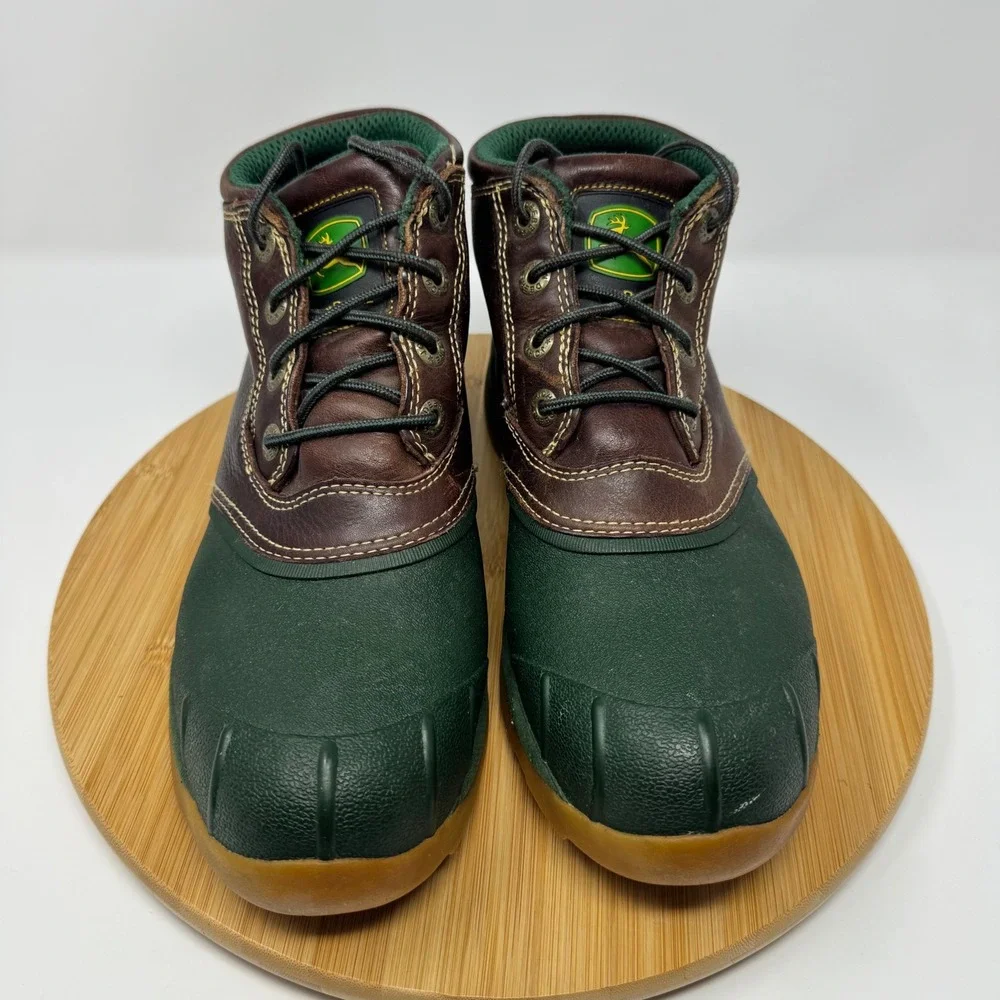 John‎ Deere Mens Leather Duck Boots Green Brown Lace Up Ankle JD3413 Size 10M