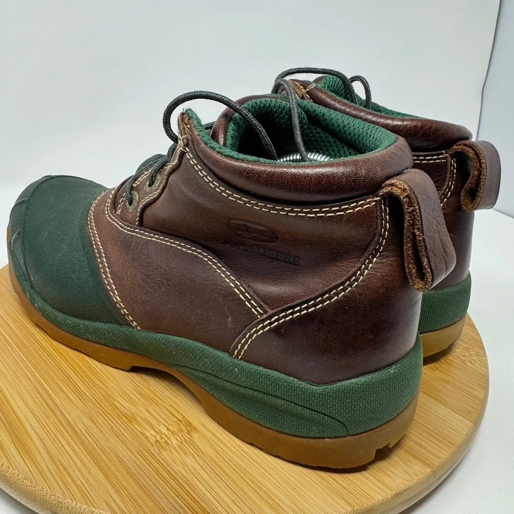 John‎ Deere Mens Leather Duck Boots Green Brown Lace Up Ankle JD3413 Size 10M