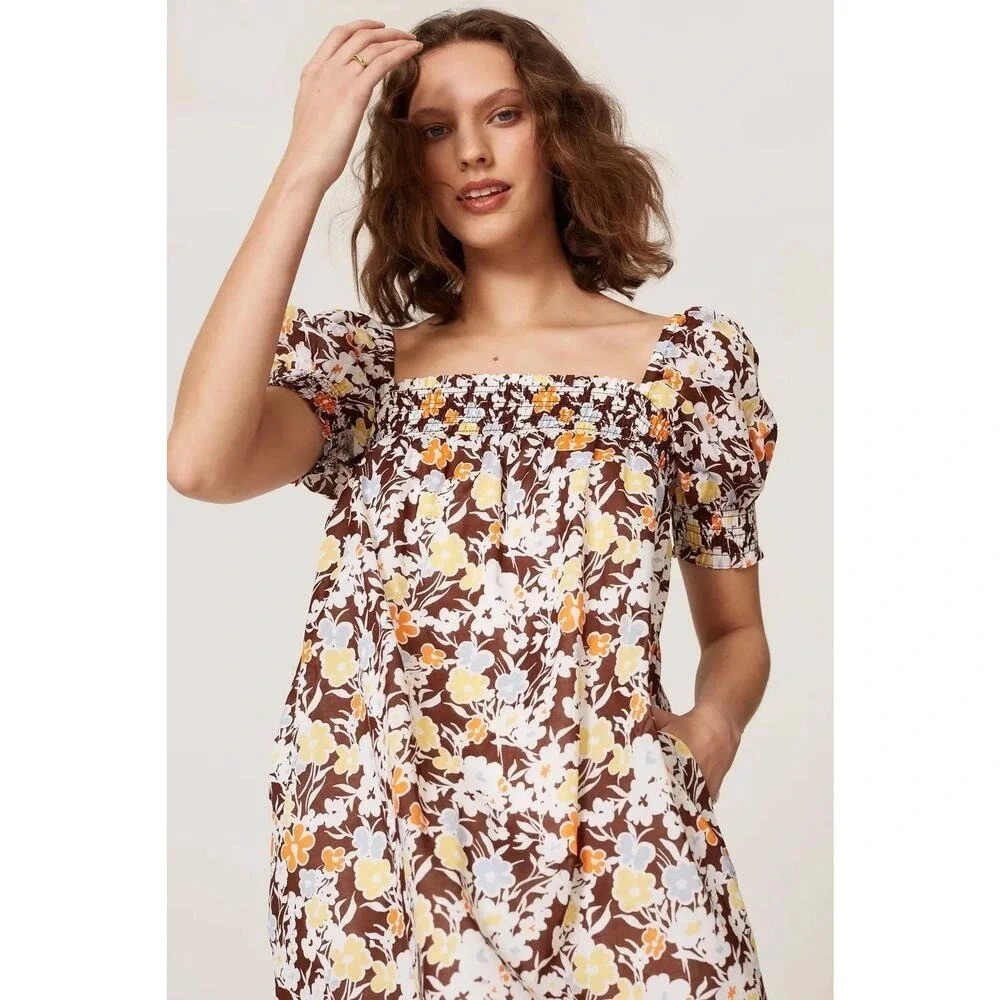 Tory Burch Brown Floral‎ Mini Dress Size Large