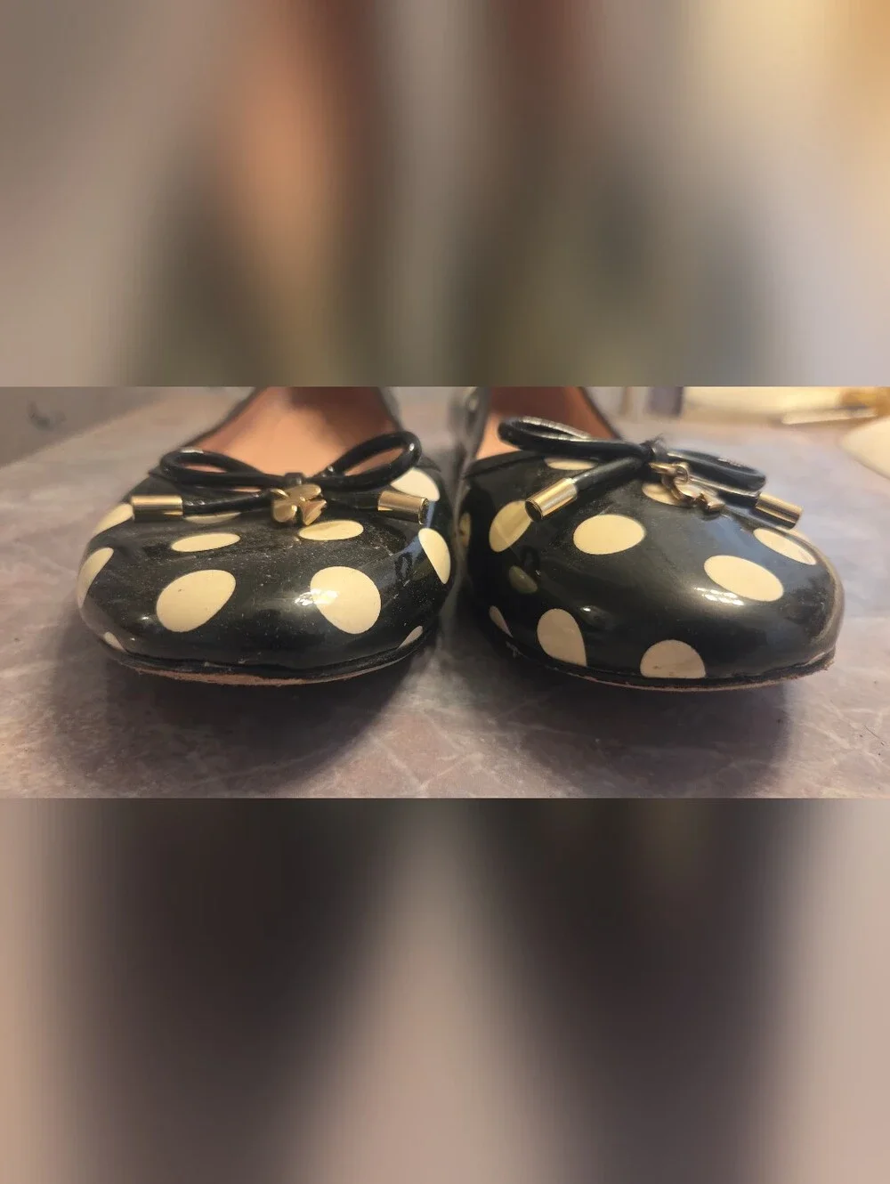 Black Polka Dot Ballet Flats with Bow