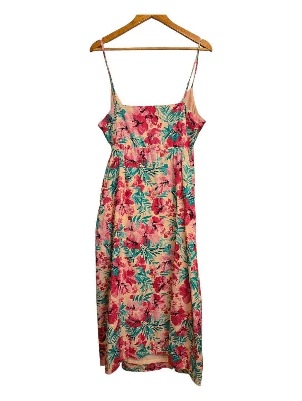 J. Crew Pink Floral Midi Wrap Dress Green Leaves Tropical Classic Size 14 NWT
