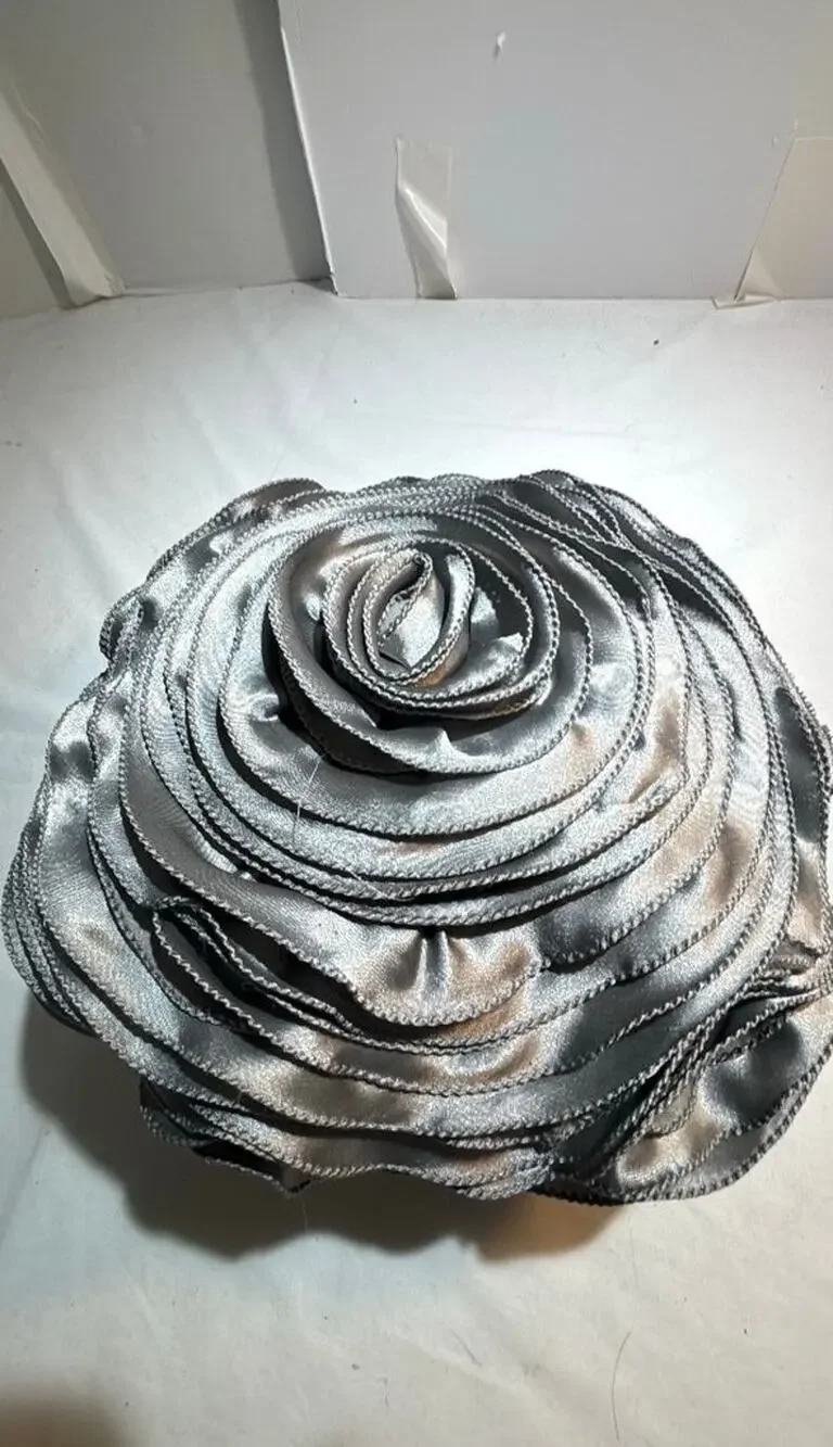Cynthia Rowley Silver Satin Rose Pillow