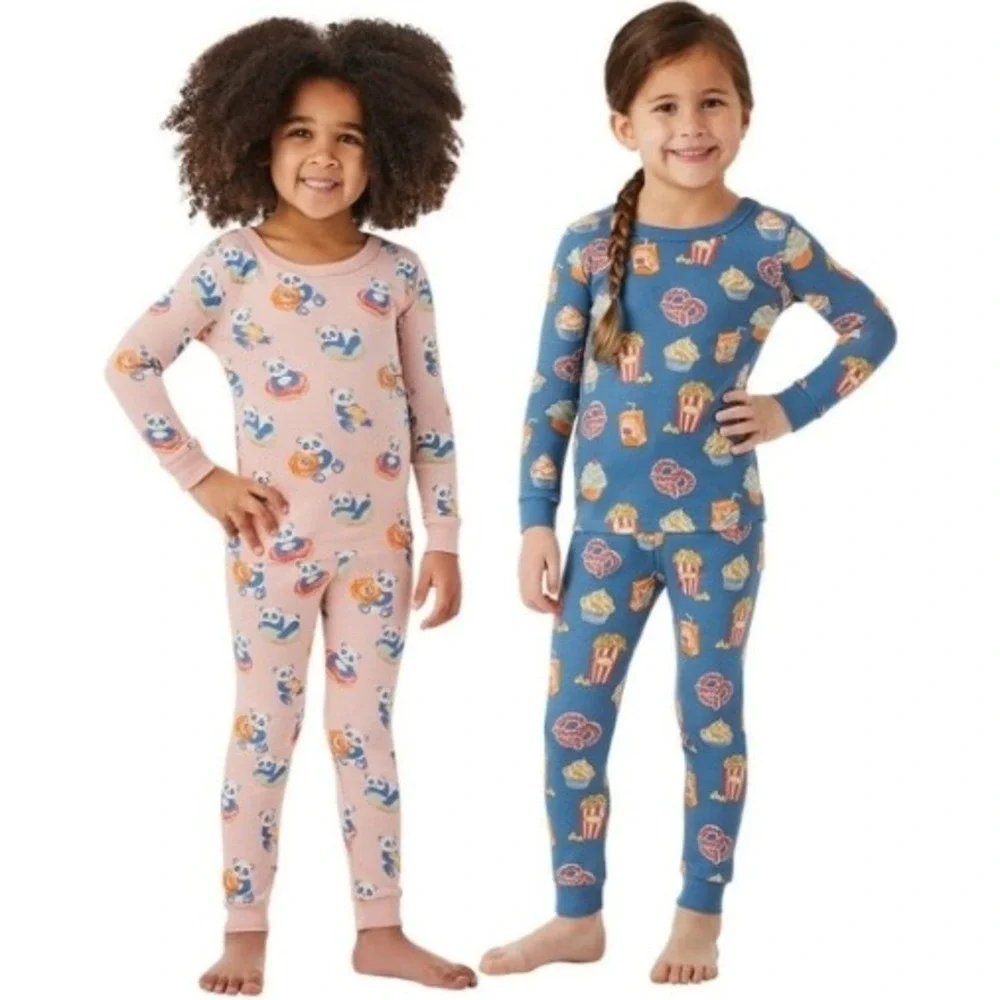 Members Mark Organic Cotton Pajama Set of 2 Kids 3T Panda ‎ Popcorn Print NWT