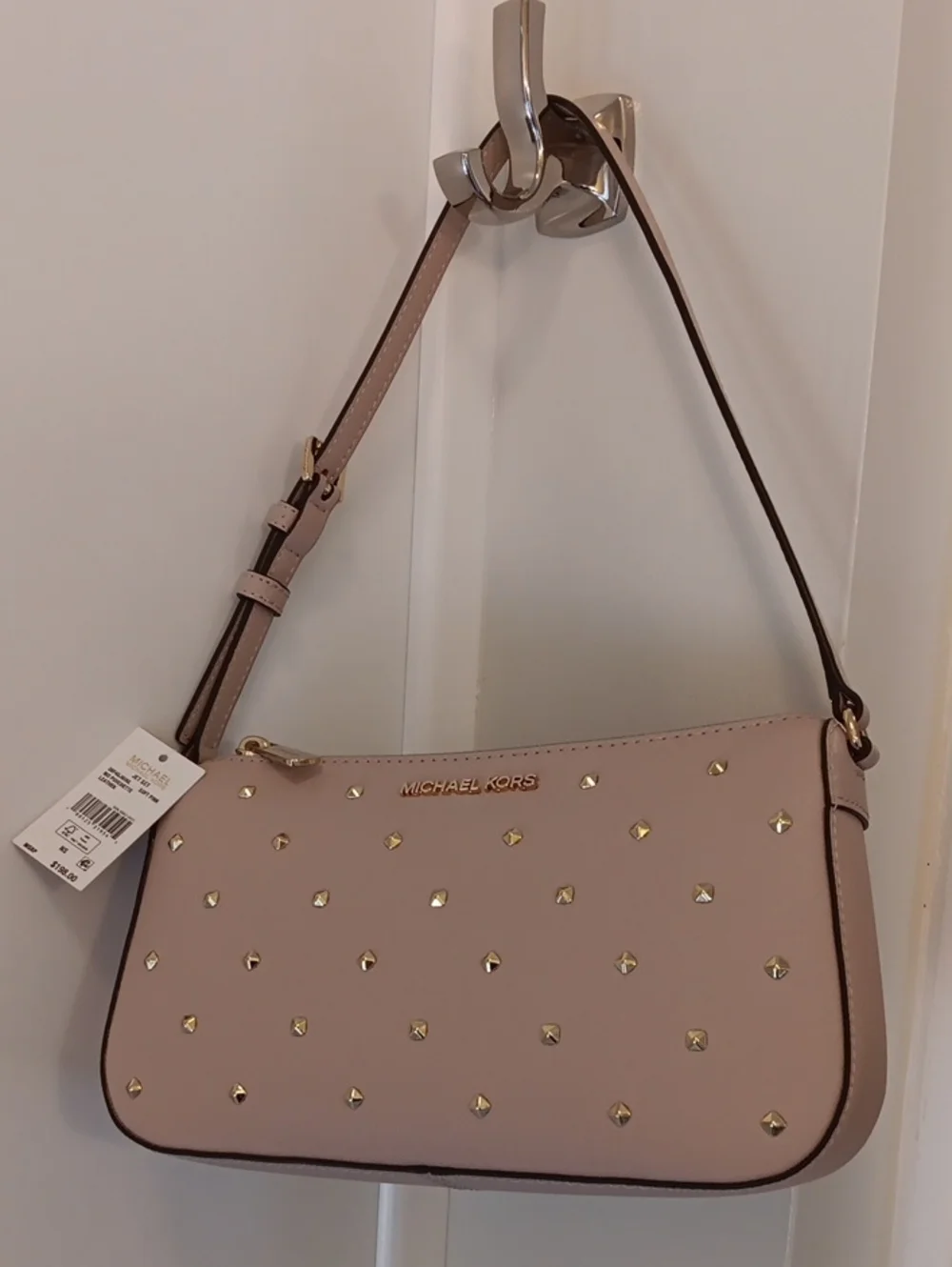 NWT Michael Kors Jet Set Medium Blush Pink Studded Pouchette Leather Bag