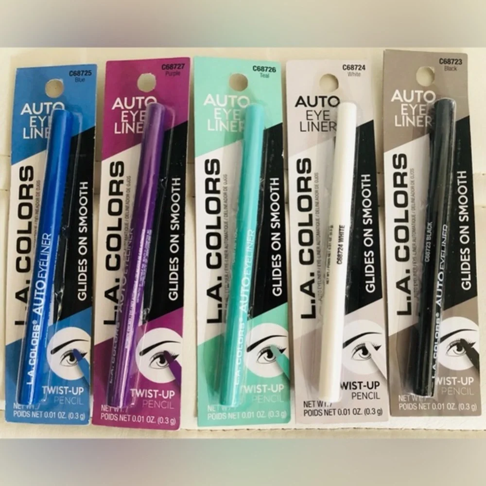2pack smooth Twist up pencil Auto eyeliners in black, white, teal, purple & blue