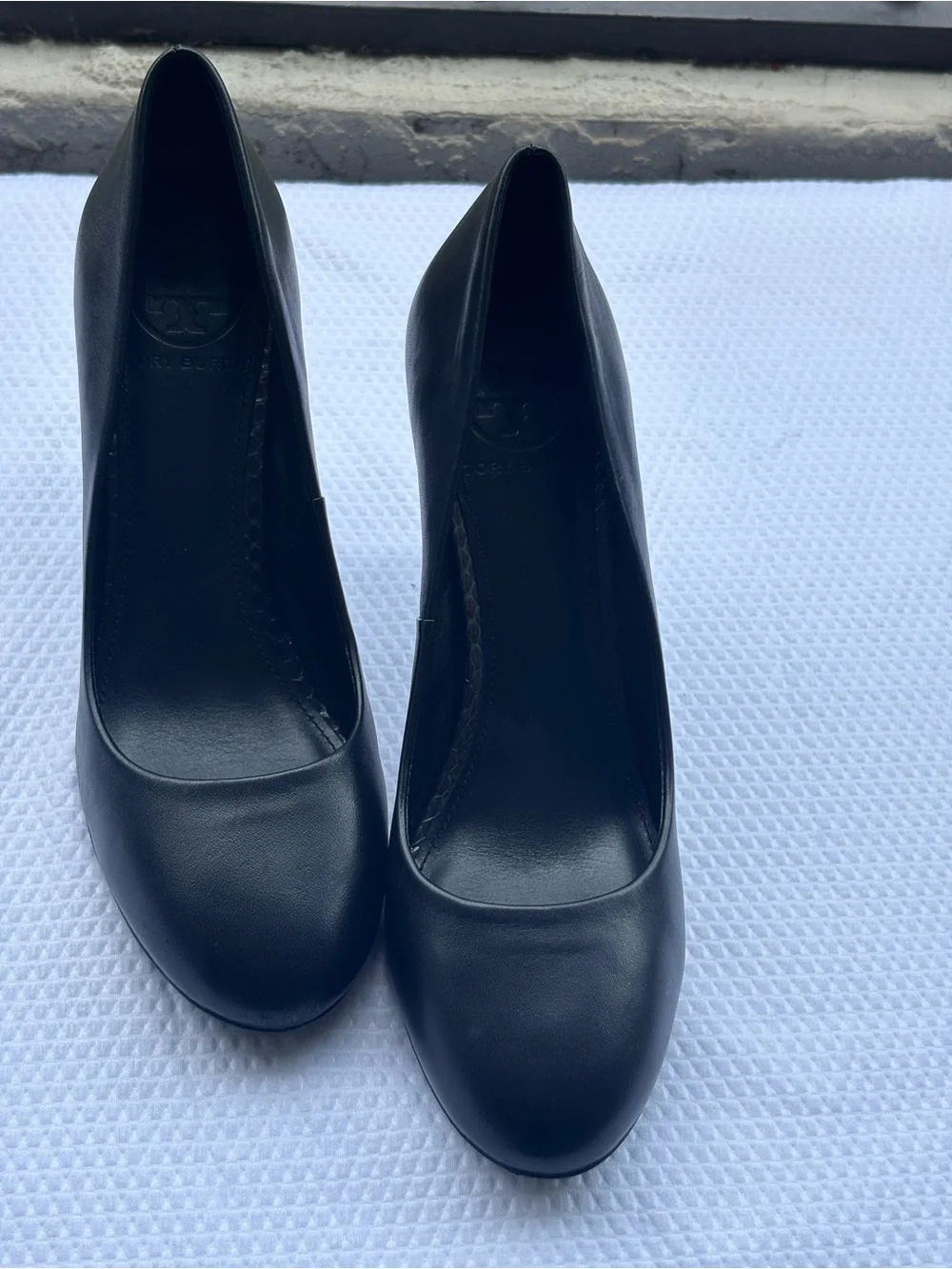 Tory Burch Black Mabel Watersnake Heel Pointed-Toe Leather Pumps