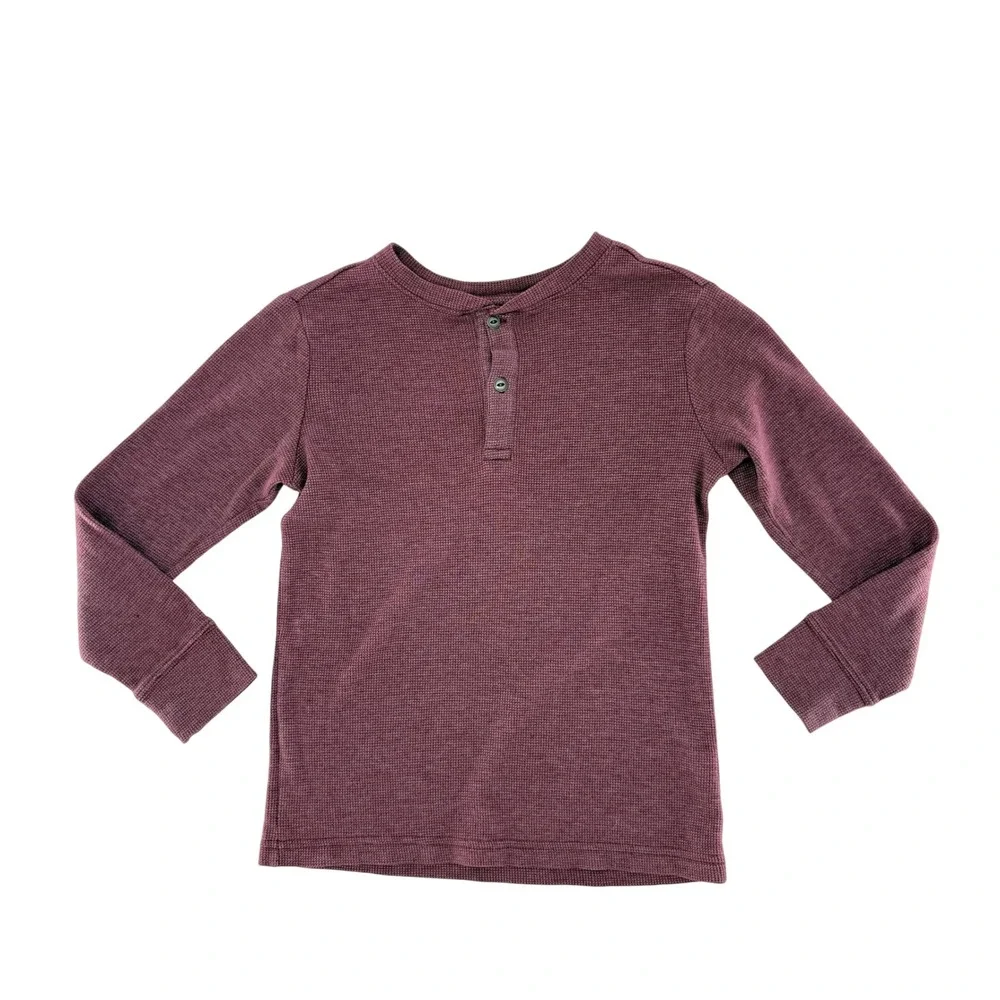 The Childrens Place Long Sleeve Waffle Knit Henley‎ Shirt Burgundy Size S 5 6