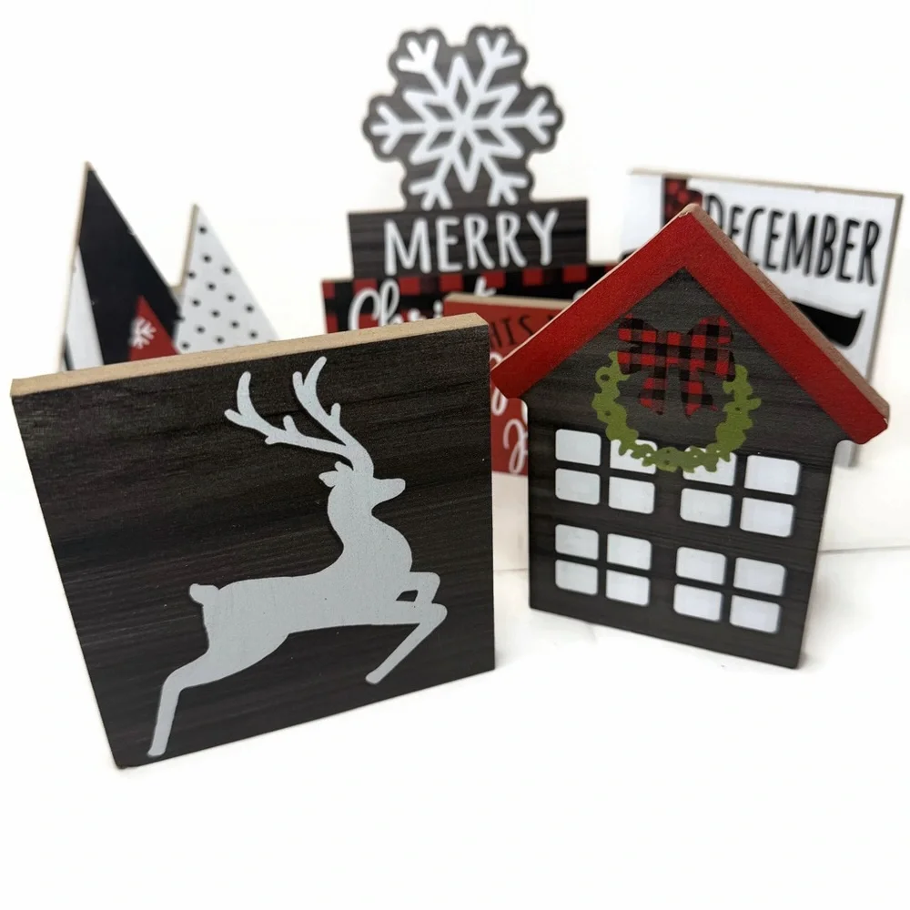 Festive Holiday Tiered Tray Decor Lot 11 Pieces