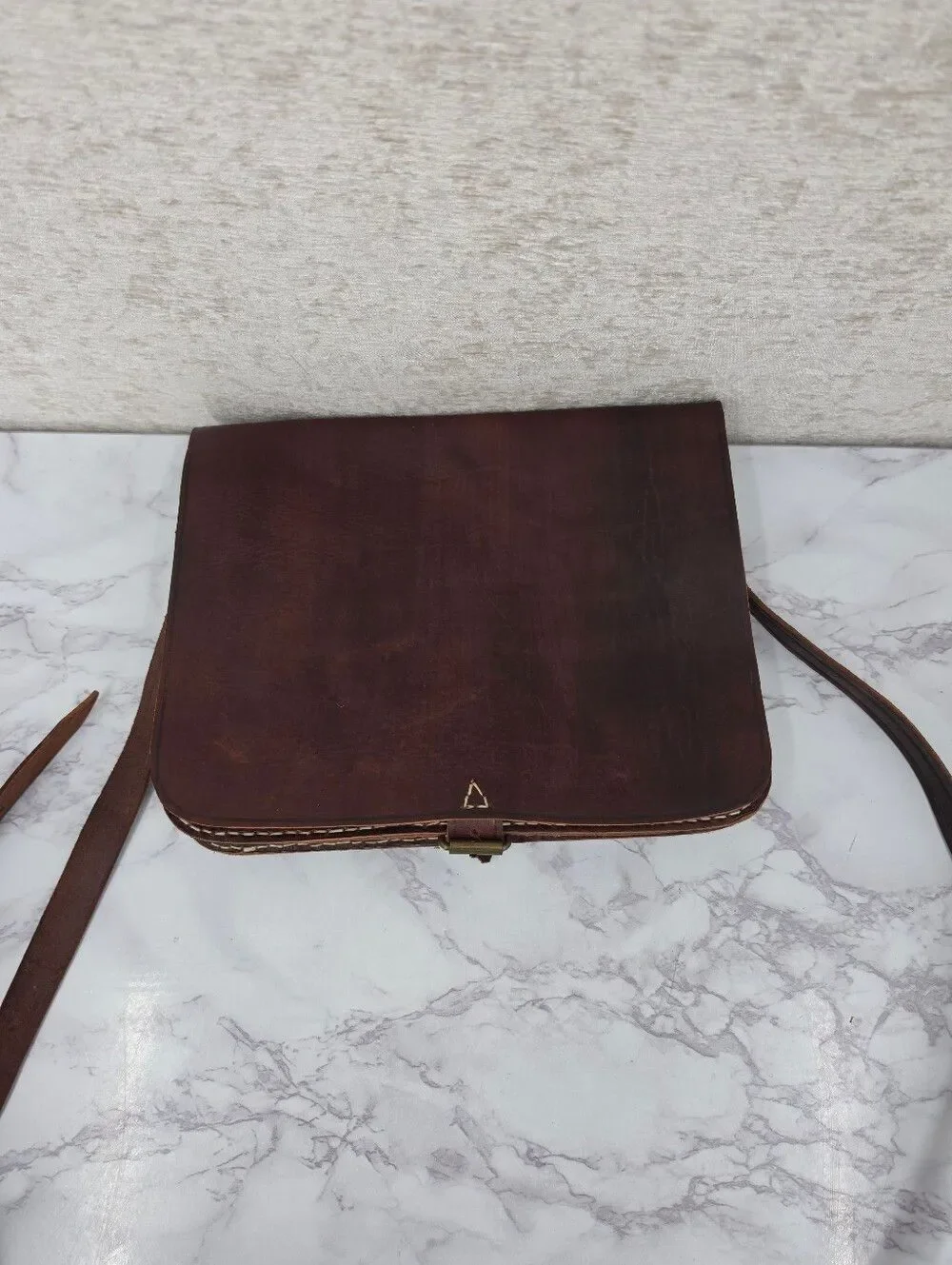 Handmade Vintage Brown Leather Crossbody Messenger Bag