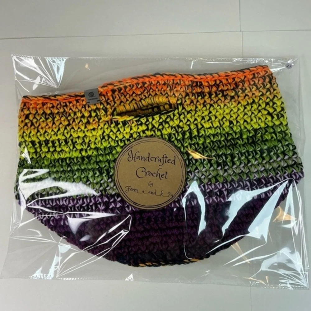 Handcrafted Multicolor Crochet Scrap Woven Tote Bag Basket Storage Handmade Knit