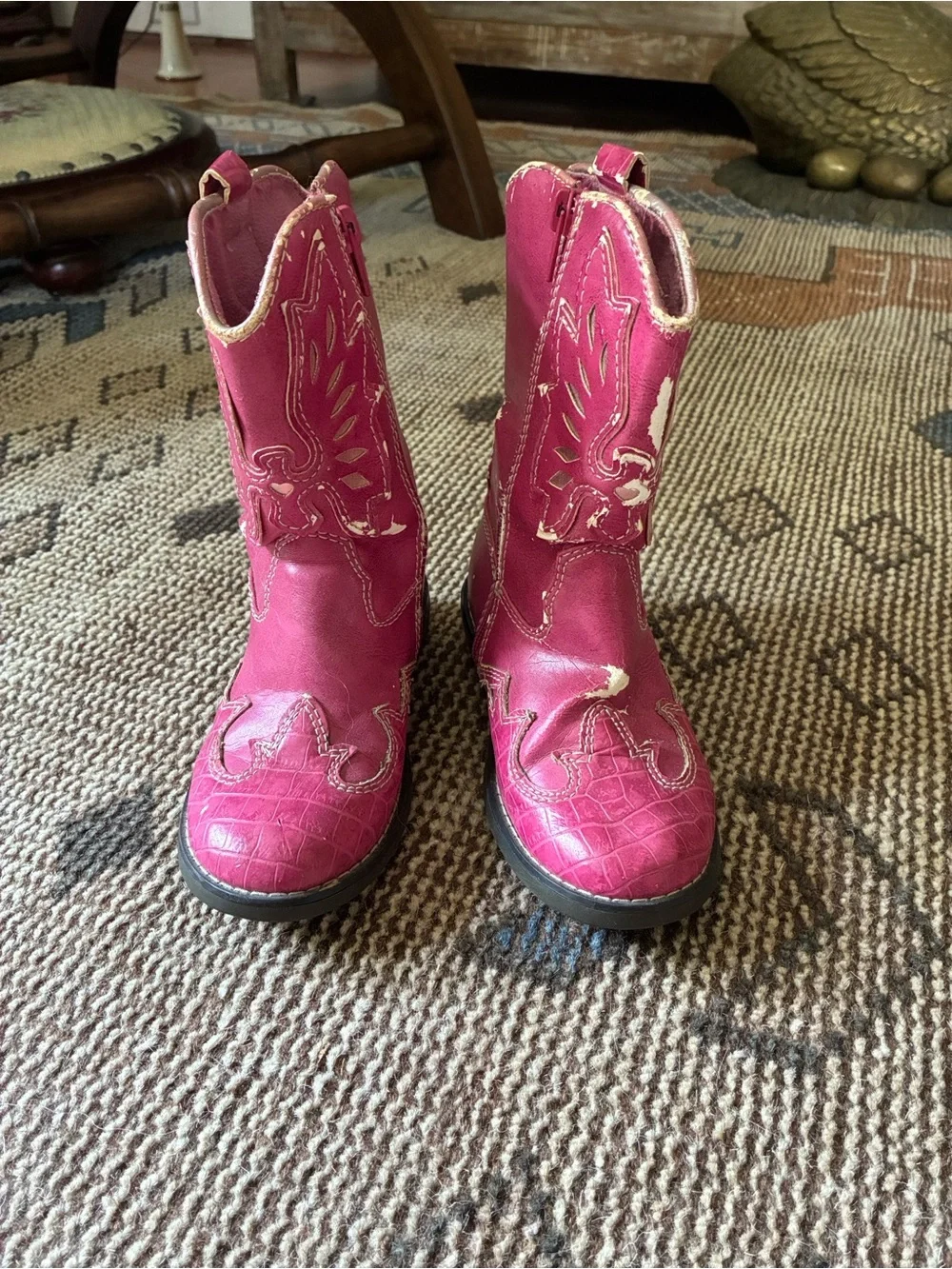 Girls Pink Western-Style Cowboy Boots with Embroidered Detail