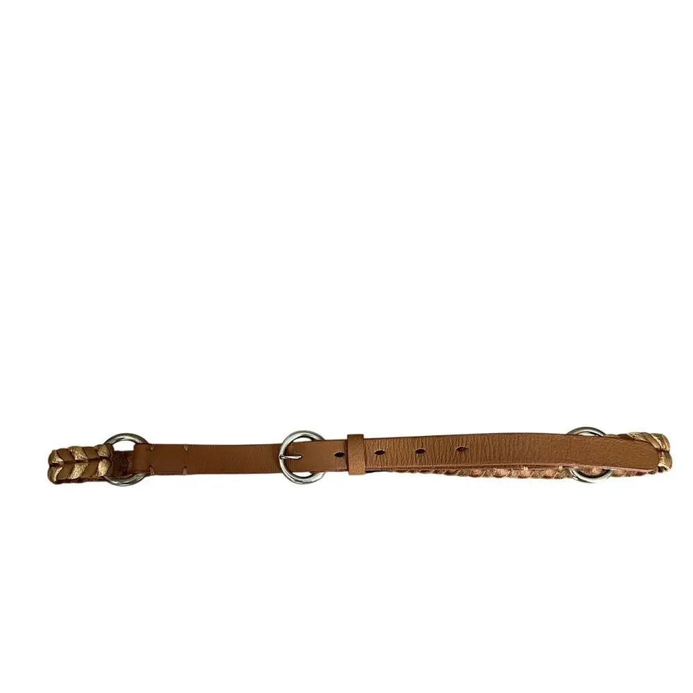 Massimo Dutti Women’s Braided Leather Belt – Tan / Gold– Size 75 (XS–S)