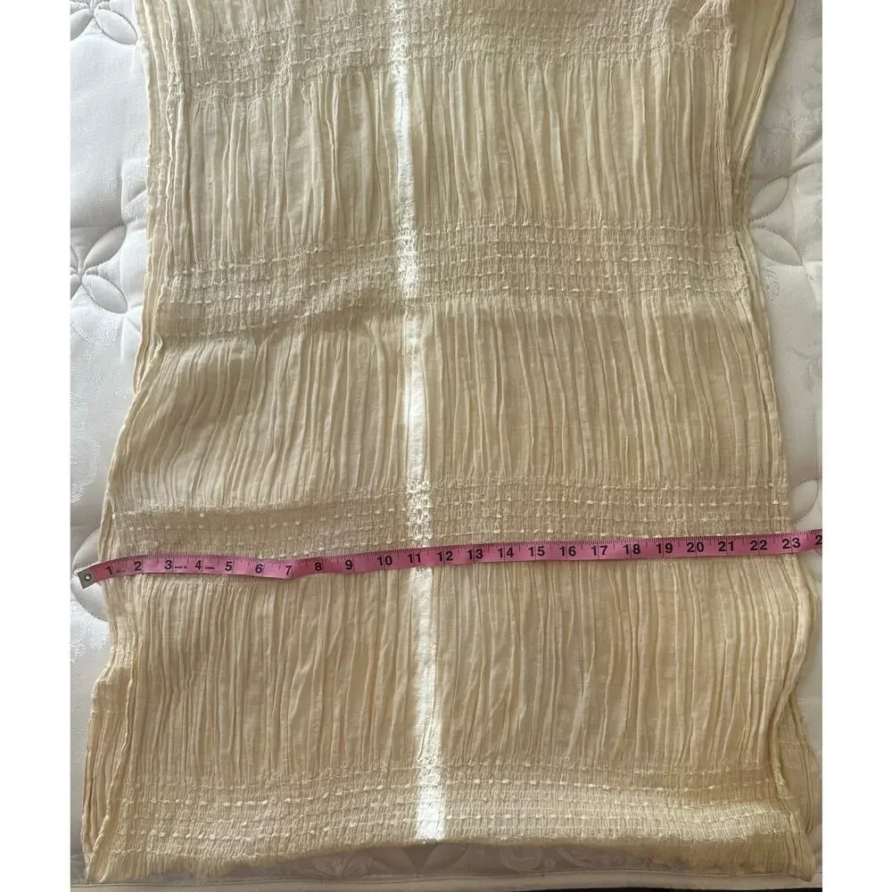 Ivory Crinkle Smocked Shawl Wrap | Fringed Textured Scarf