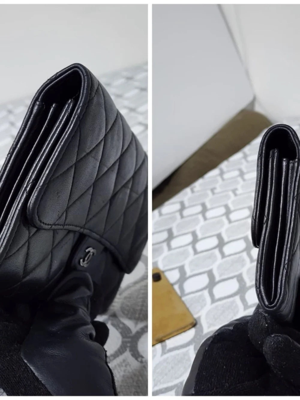 Authentic CHANEL Lambskin Quilted Large Flap Wallet Black