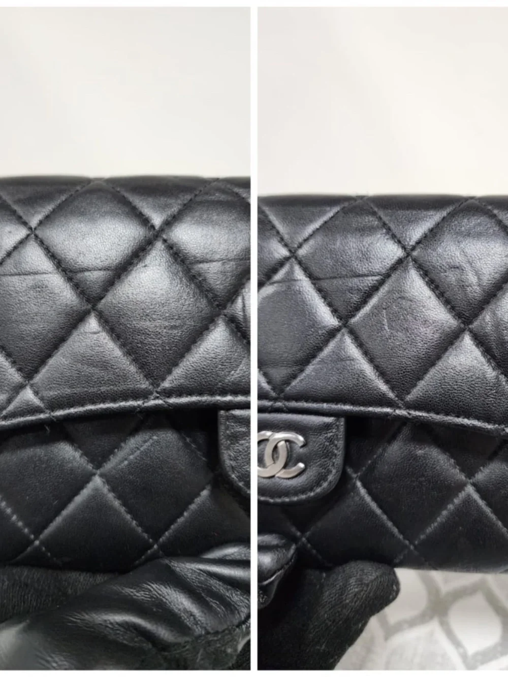 Authentic CHANEL Lambskin Quilted Large Flap Wallet Black