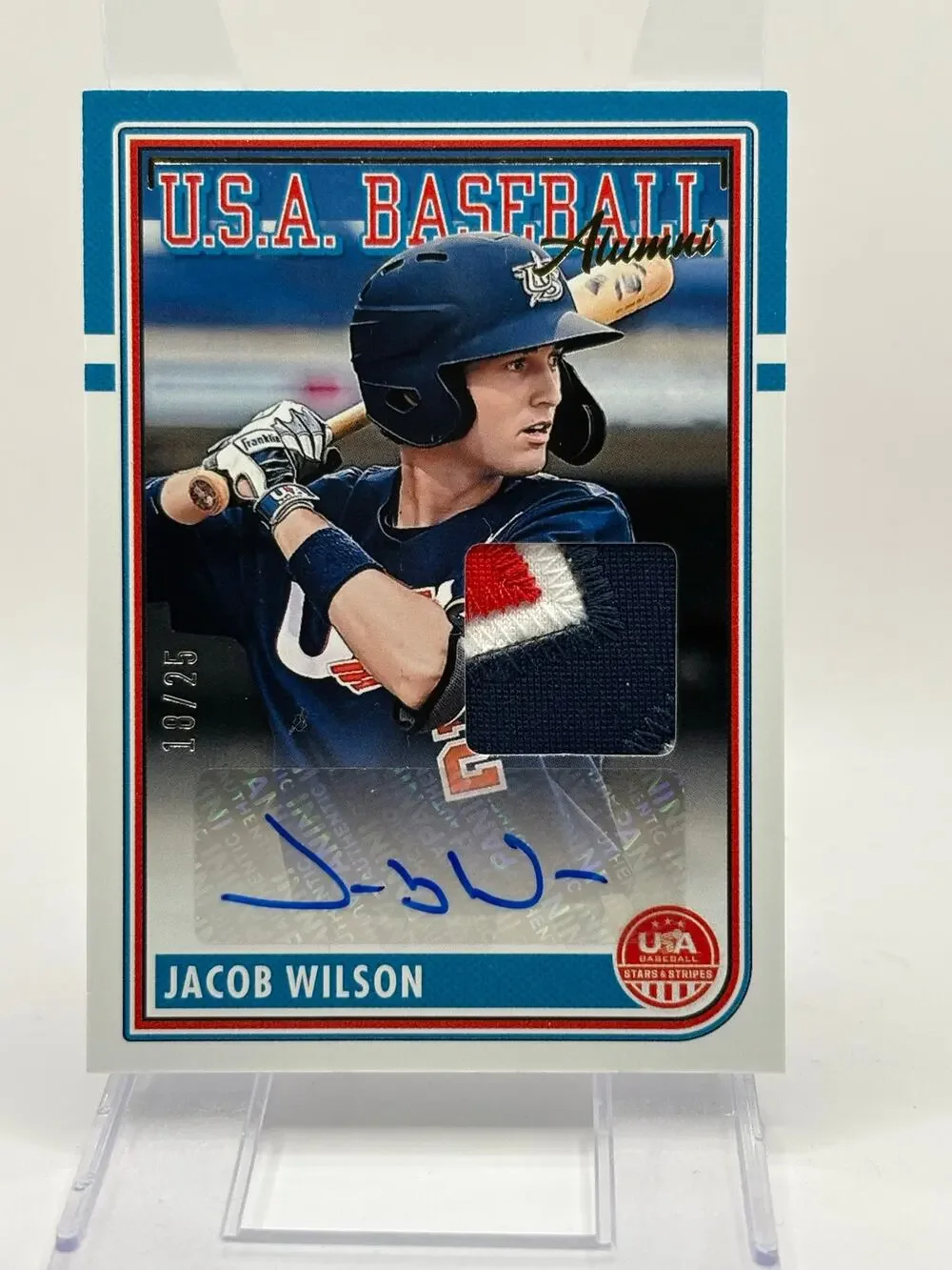 2024 Panini Stars and Stripes Jacob Wilson Jersey Patch Auto 18/25 SP Athletics