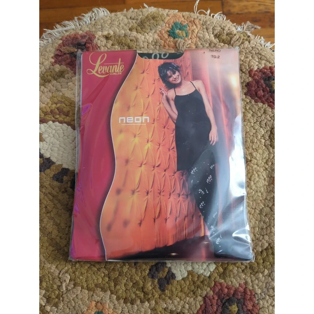 New Levante Fashion Tights 2000 Neon Nero Black Size TG. 2‎ Made Italy