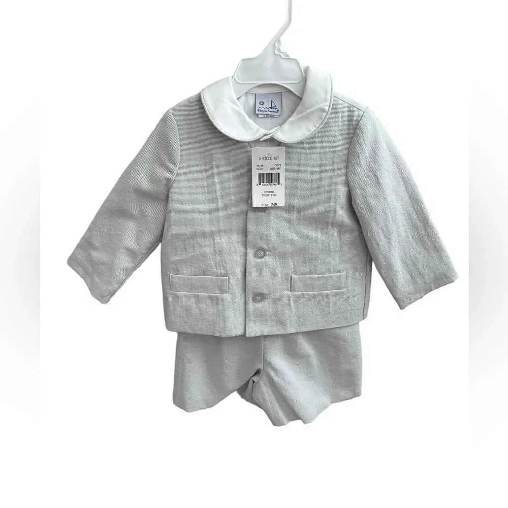 Florence Eiseman 3-piece ottoman stripe grey white suit, 24 months, NWT
